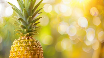 Close-up of a Ripe Pineapple with Blurred Tropical Background