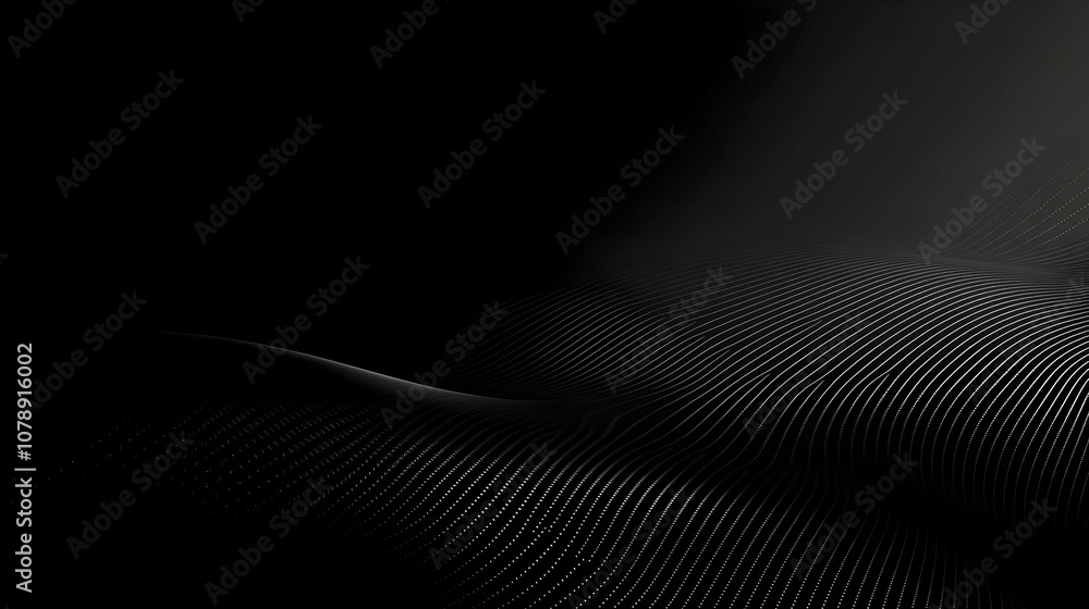 Poster abstract black background with wavy lines and dots in dark gray, a stylish design for minimalist aes