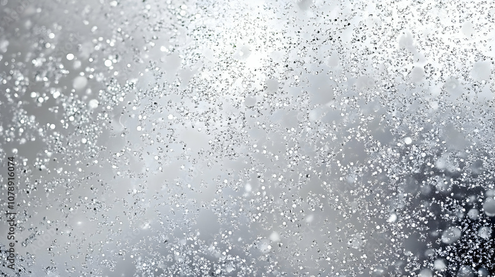 Poster a close-up shot of sparkling silver glitter scattered on a gray background creating a festive and el