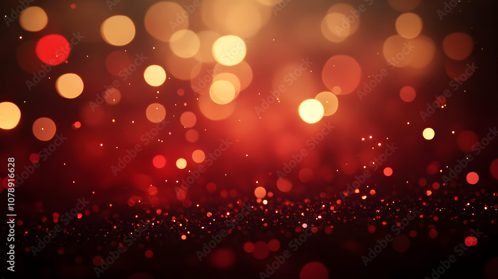 Poster abstract red and yellow bokeh background with glitter