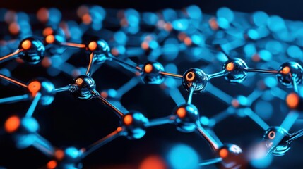 3D molecular structures used in nanotechnology for energy storage, abstract visualization of atomic energy systems