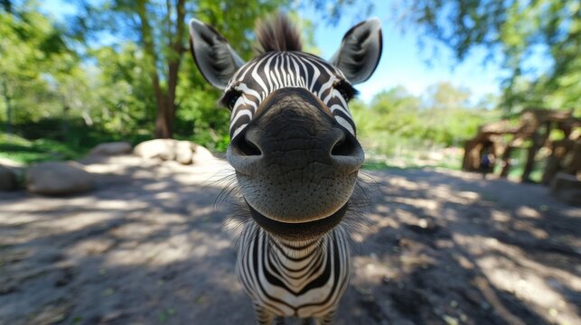 Close-Up Portrait of a Smiling Zebra in the Wild