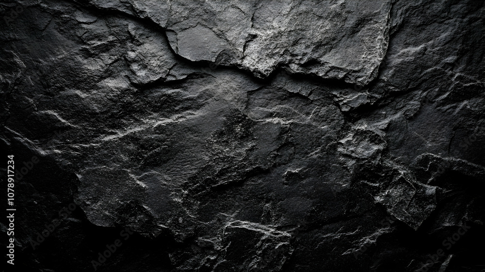 Poster dark gray rough stone texture with cracks and natural lines abstract background