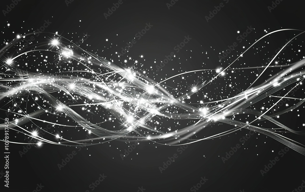 Poster a captivating abstract design showcasing shimmering lights and flowing lines against a dark backgrou