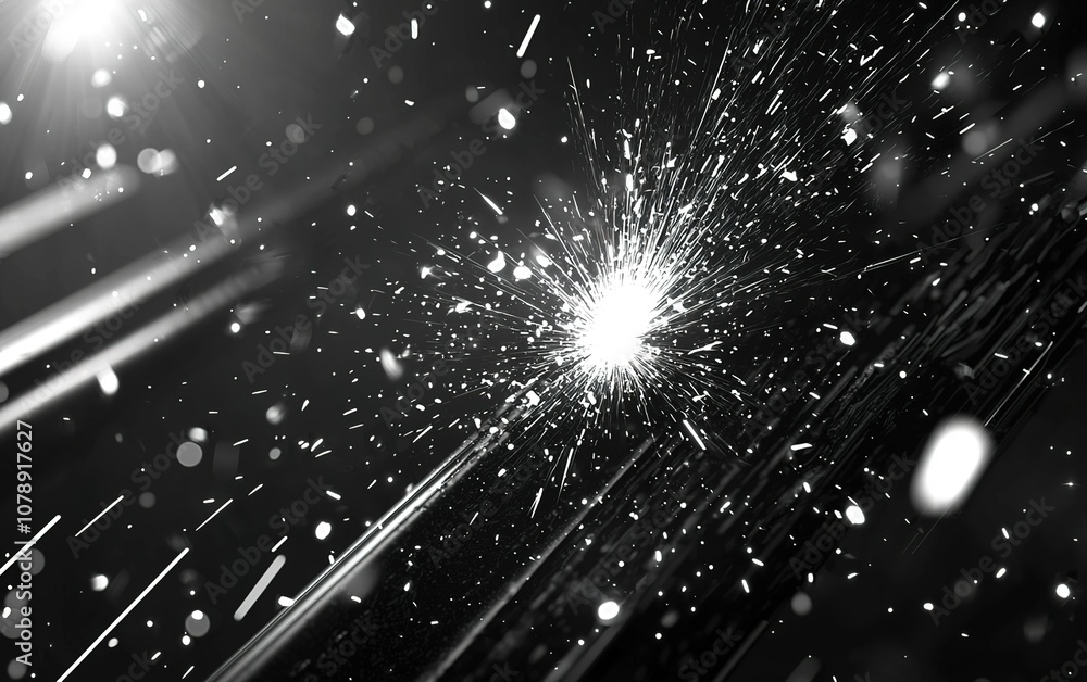 Poster streaks of light and energetic sparks create a dynamic display against a dark background during a vi