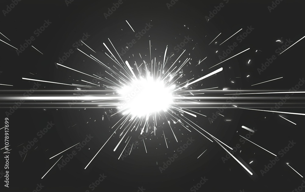 Poster bright explosion of light with dynamic rays spreading across a dark background, creating an energeti
