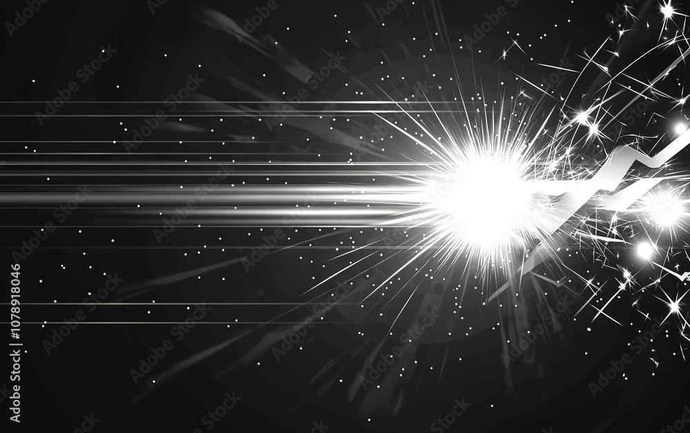 Poster radiant display of light and sparks in a dark environment capturing dynamic energy in a visually str
