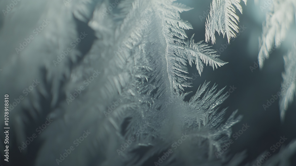 Poster clear image of intricate frost patterns on a glass window creating a delicate and cold texture with 