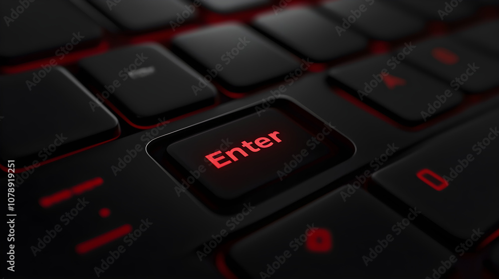 Aufkleber minimalistic shot of a keyboard focusing on the illuminated enter key with a sleek black design and 