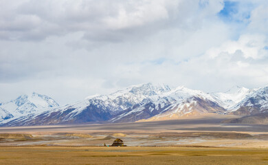 Autumn scenery of the Mugi volcano crater Scenic Area on the Pamir Plateau in Kashgar, Xinjiang,...