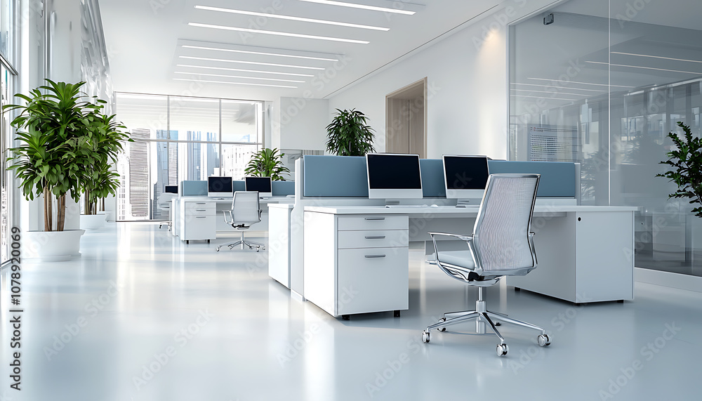 Poster maximize workplace efficiency by designing modern office spaces with natural light and minimalist st