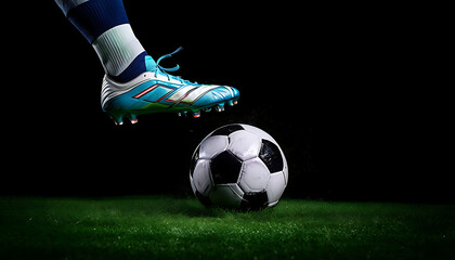 Ai generated side view of football boot kicking a soccer ball - Kicking soccer ball, football