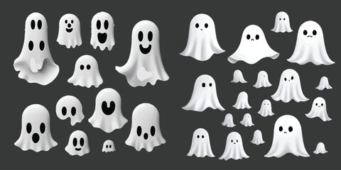 collection of spooky and whimsical ghost vector designs, featuring playful and eerie illustrations. Ideal for Halloween-themed projects, logos, icons, and creative designs with a haunting touch.