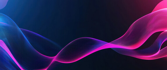 Fototapeta premium Abstract background with neon glowing wavy lines on a dark blue. 