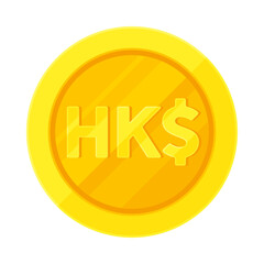 Gold coin with Hong Kong dollar sign (HK$). Economy, finance, investment, profit, money, HKD currency concept. Flat vector illustration isolated on white background