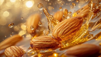 Close Up of Almonds in Golden Oil - Food Photography