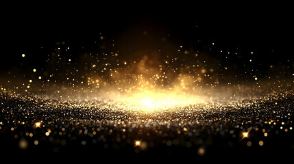 Abstract Gold Glitter Background with Sparkling Lights and a Black Background