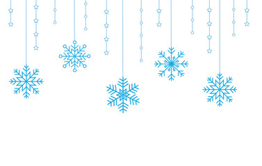 Christmas, New Year garland with cute geometric snowflakes and stars. Christmas decoration template. Winter holidays concept. Vector illustration. 