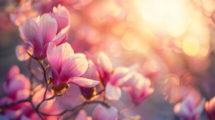 Delicate Pink Magnolia Blossoms in Soft Sunlight