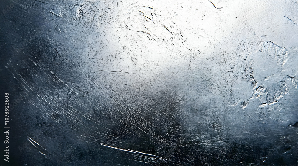 Poster a close-up image of a silver metallic surface with scratches and a smooth gradient background