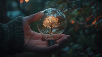 Fototapeta premium Light Bulb Tree Nature EcoFriendly Concept