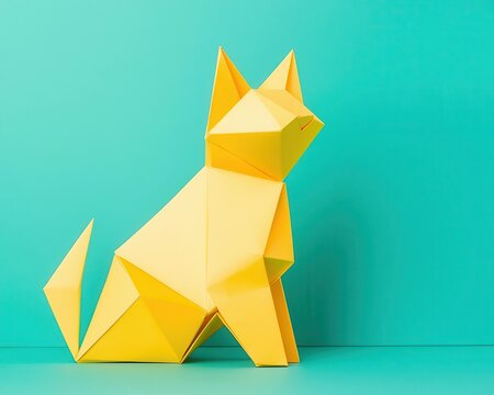 Elegant composition of a complex origami cat in progress, stepbystep instructions beside, cat origami folding, progressive folding guide