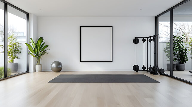 Create a serene home gym with modern décor and functional equipment for enhanced wellness