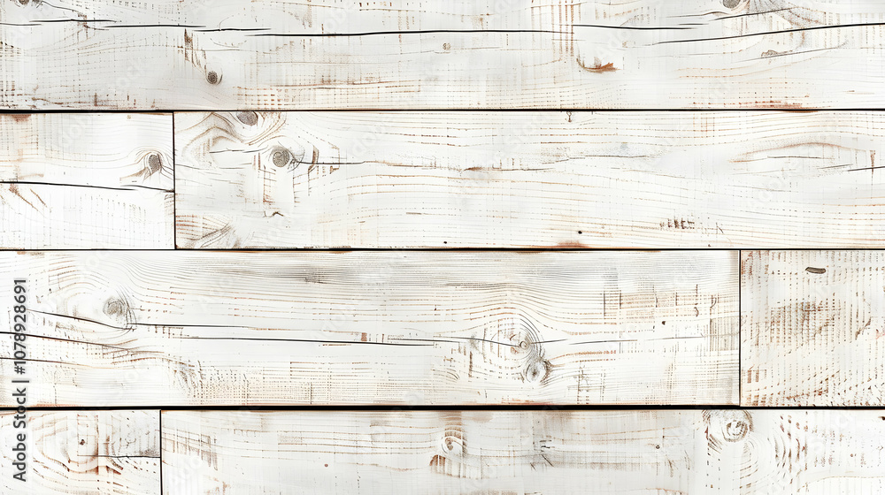 Poster white washed wood plank texture with knots and grain pattern - rustic background for design projects