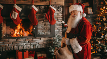 Fototapeta premium Santa Smiling By The Fireplace