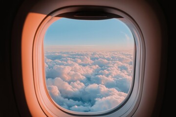 During sunrise or sunset, the sun emits yellow light over a peak mountain surrounded by soft blue clouds