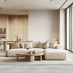 Beautiful Modern Living room Interior with furniture's ,mockup frame , posters, wall -3d Rendering