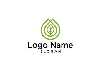 Water drop and leaf logo with simple minimalist design style