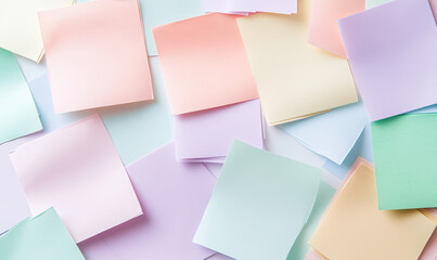 Fototapeta premium Empty mockup colorful sticky notes design post it for work memo reminders business planning. colorful notes background