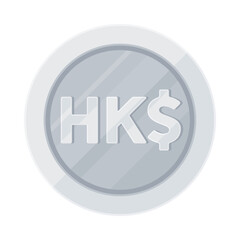 Silver coin with Hong Kong dollar sign (HK$). Economy, finance, investment, profit, money, HKD currency concept. Flat vector illustration isolated on white background