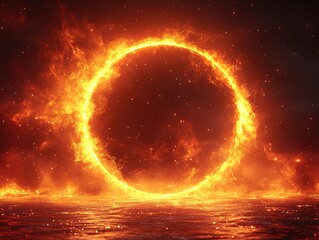 Obraz premium A large circle of fire is floating in the water