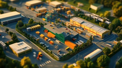 Naklejka premium Logistics park filled with various warehouses and industrial units