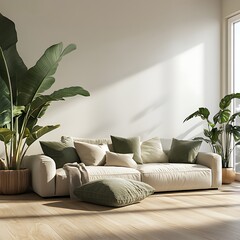 Beautiful Modern Living room Interior with furniture's ,mockup frame , posters, wall -3d Rendering