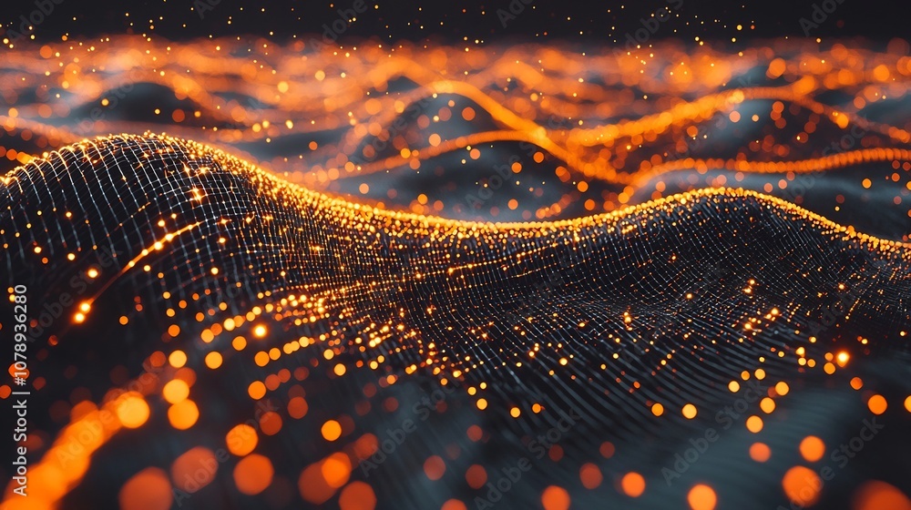 Poster glowing quantum nodes interconnected by ethereal strands representing secure and instantaneous data 