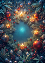 Christmas tree with decorations and festive background