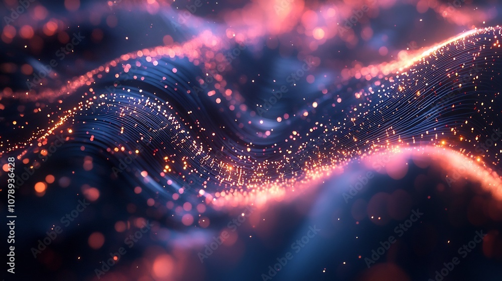 Poster glowing quantum nodes forming a secure and instantaneous data network