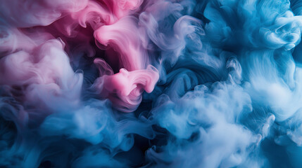 Fototapeta premium Colorful swirling clouds of pink and blue vapor creating a beautiful abstract pattern in a dense mixture of smoke