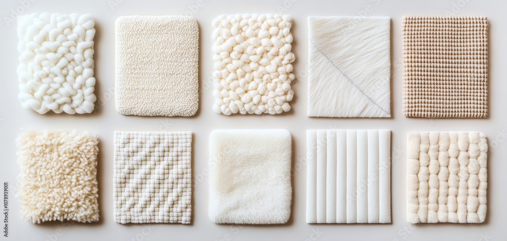 Poster a collection of textured white surfaces showcasing various patterns and materials.