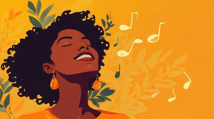 Joyful person enjoys uplifting music surrounded by vibrant musical notes
