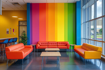 Lgbt colored wall inside a multipurpose room interior.