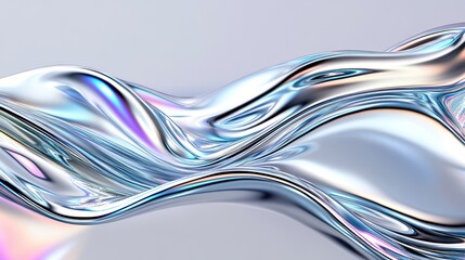 Abstract smooth metallic wave with iridescent colors on a white isolate background.