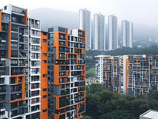 "Stark Architectural Contrast: High and Low-Density Developments Collide in Urban Landscape"