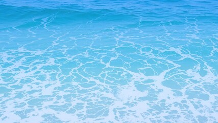 Obraz premium Crystal clear turquoise ocean water with white foam waves crashing on the shore, sea, blue, waves