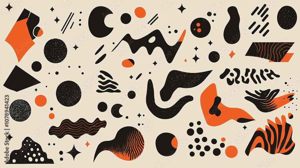 Aufkleber abstract geometric patterns with black and orange shapes on a light background for creative design i