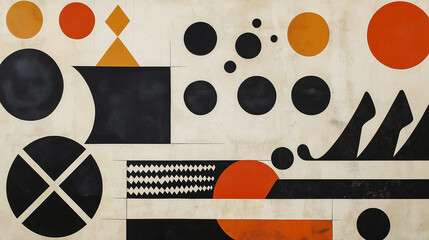 Obraz premium Artistic abstract composition with geometric shapes and a warm color palette on a textured background