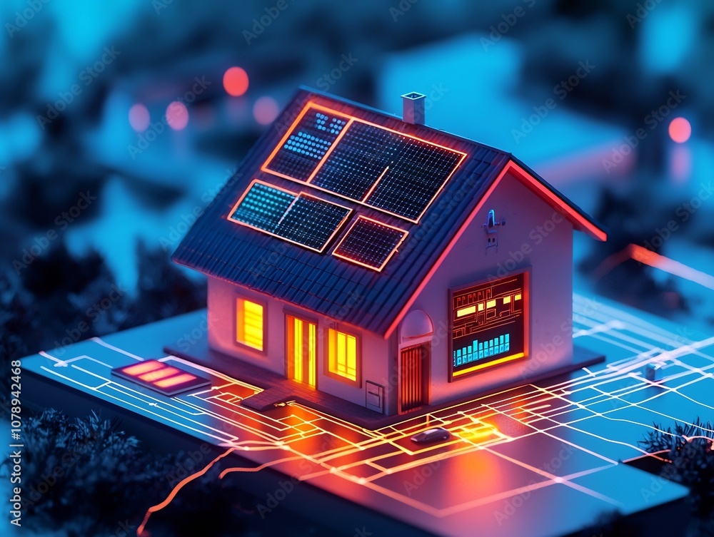 Poster smart grid home energy dashboard tracking real time solar production and consumption patterns